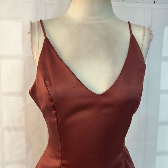 Attached brown satin mini Dress with pockets size XS - Picture 2 of 10